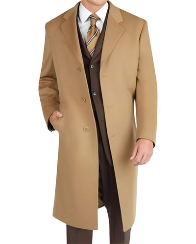 Men's Camel Wool Cashmere Dress Topcoat