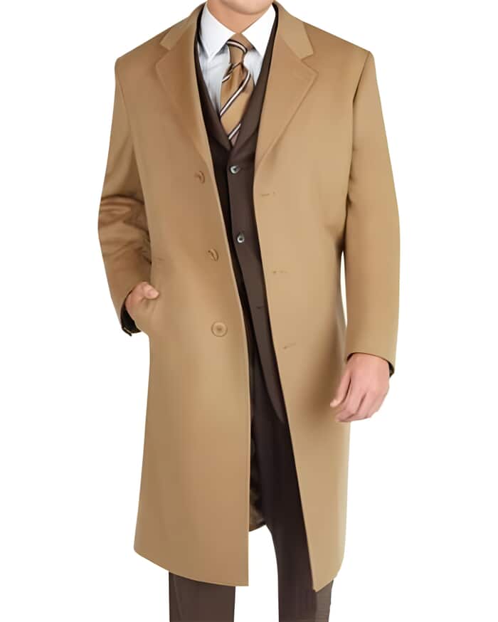 Men's Camel Wool Cashmere Dress Topcoat