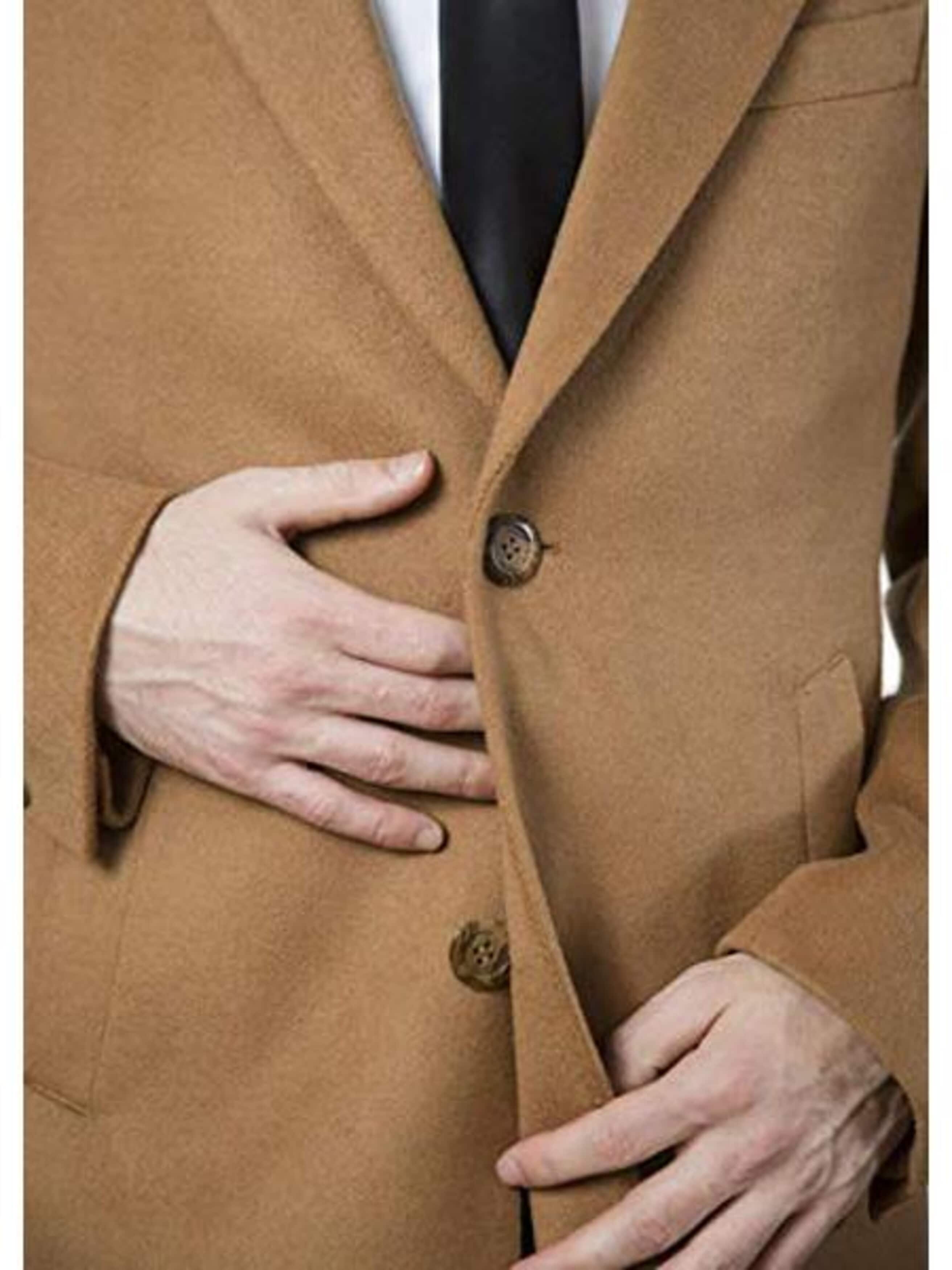 Camel Modern Fit Long Dress Topcoat for Men