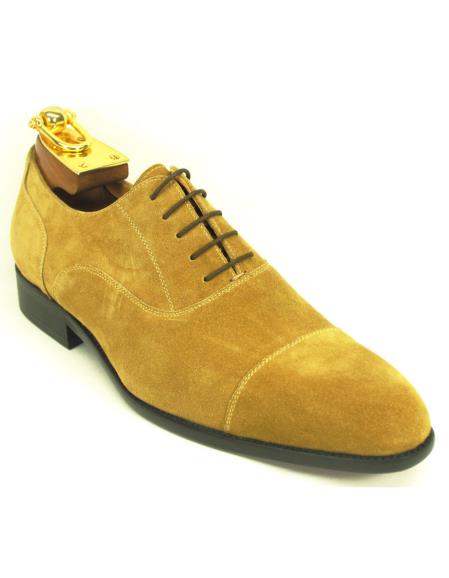 Carrucci Men's Genuine Suede Oxford Cap Toe Lace Up Style Wheat Shoe