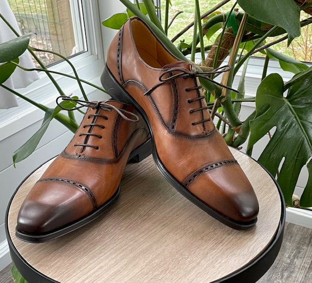 Amaro Cognac Leather Cap Toe by Mezlan