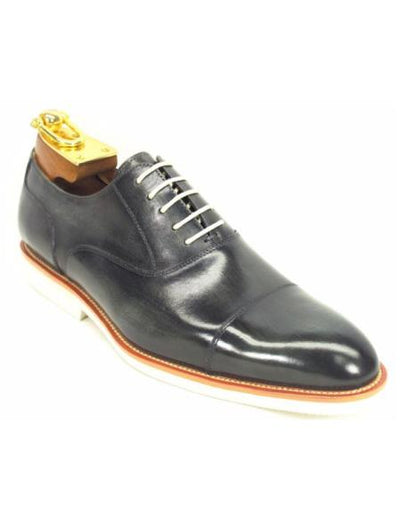 Carrucci Men's Grey Genuine Leather Lace Up Oxford Fashion Shoes With White Sole