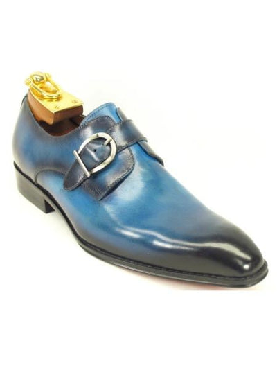 Carrucci Men's Slip On Genuine Leather Monk Strap Style Teal Dress Shoe Stylish Dress Shoes - Men's Buckle Dress ShoesOcean Blue - Teal Dress Shoe - Antique blue Shoe