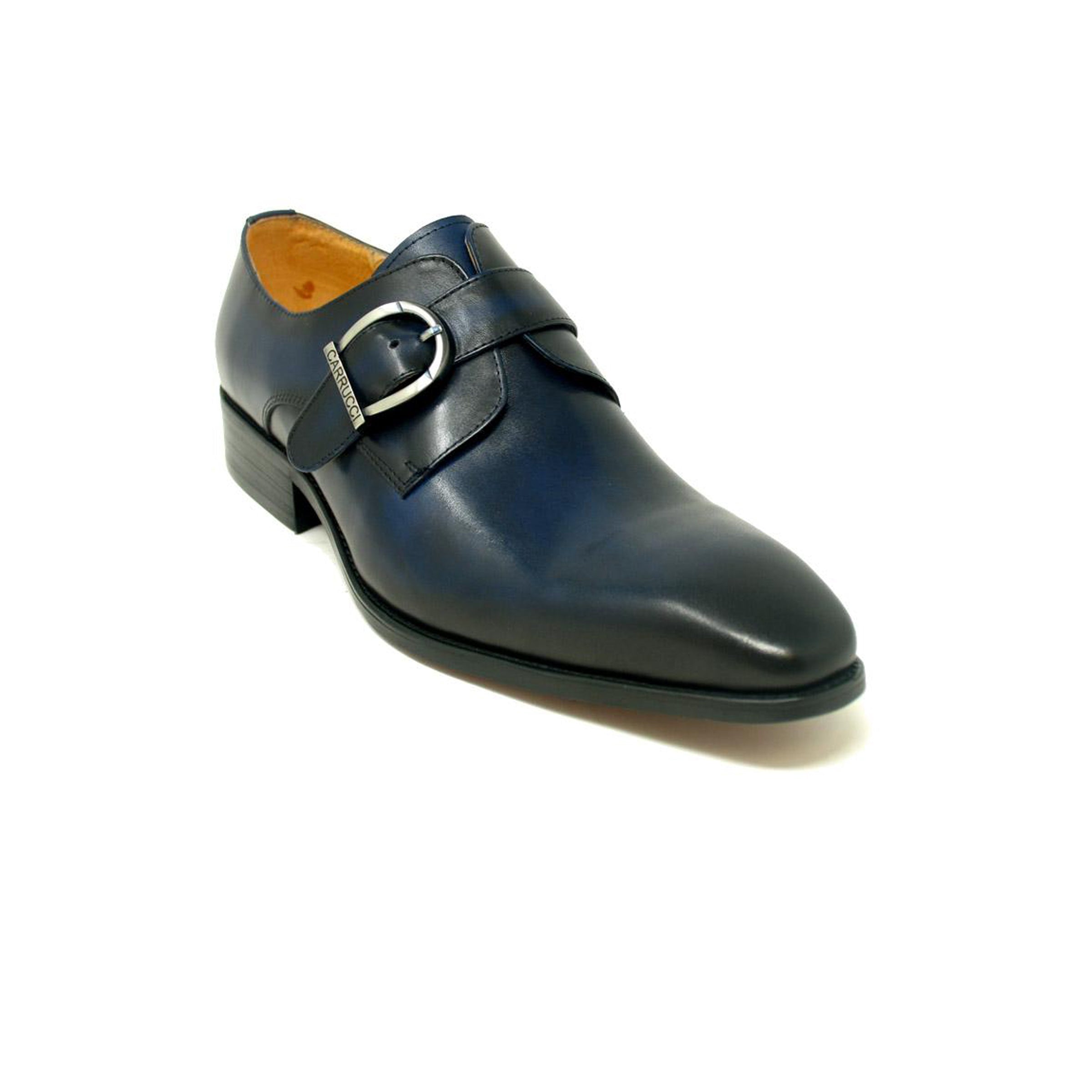 Mens Carrucci Classic Leather Fade Single D-Buckle Monk Strap Dress Shoe in Chestnut
