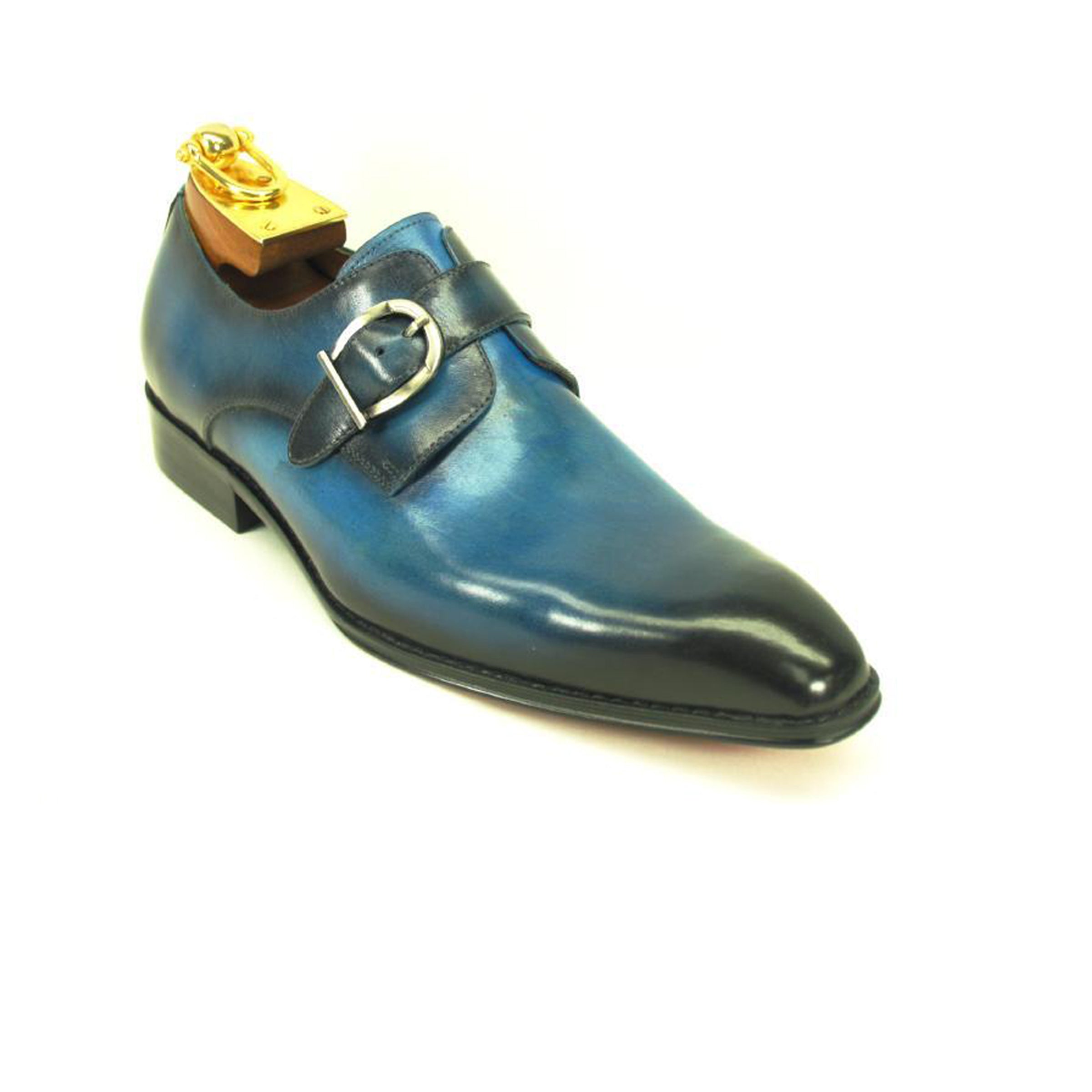 Mens Carrucci Classic Leather Fade Single D-Buckle Monk Strap Dress Shoe in Chestnut