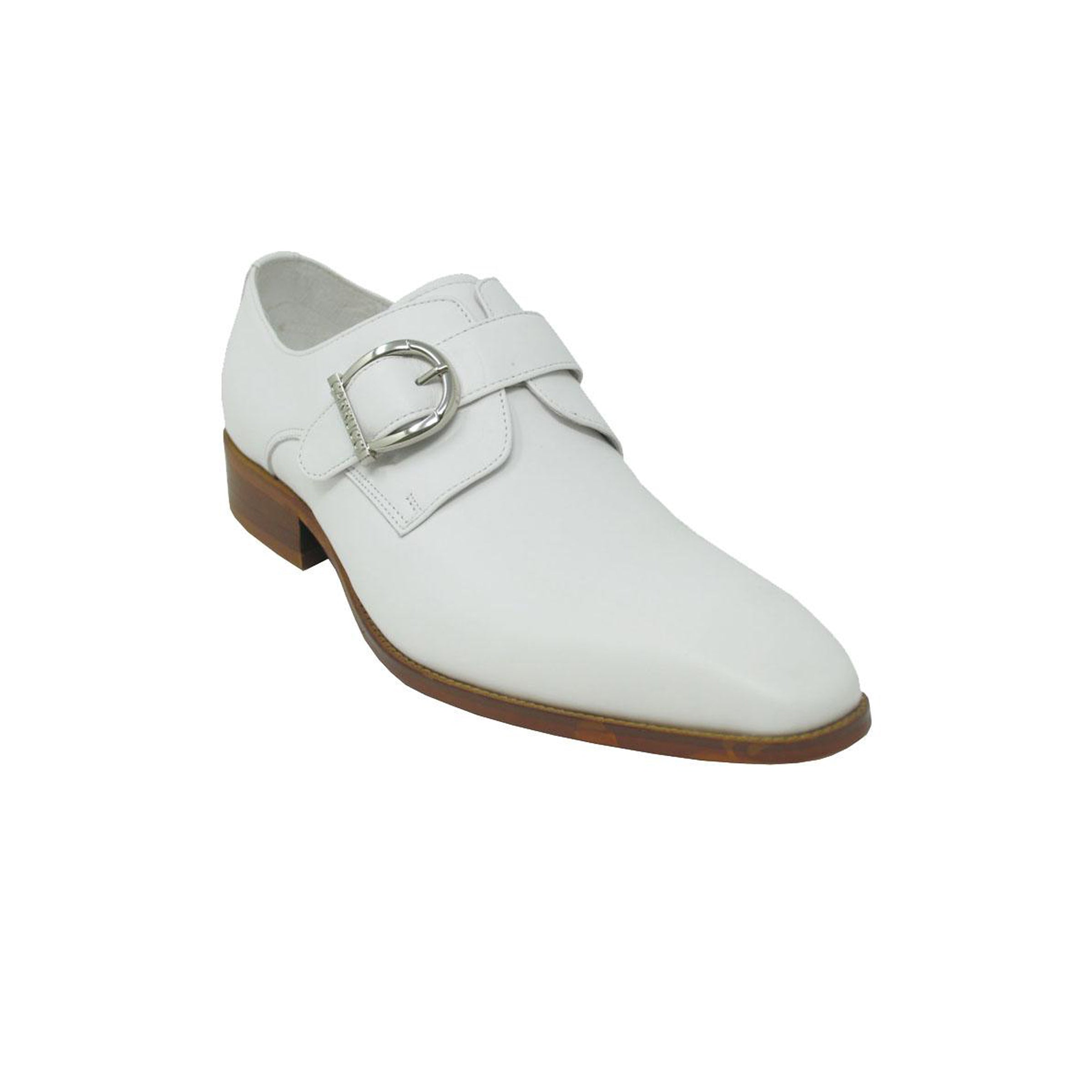 Mens Carrucci Classic Leather Fade Single D-Buckle Monk Strap Dress Shoe in Chestnut