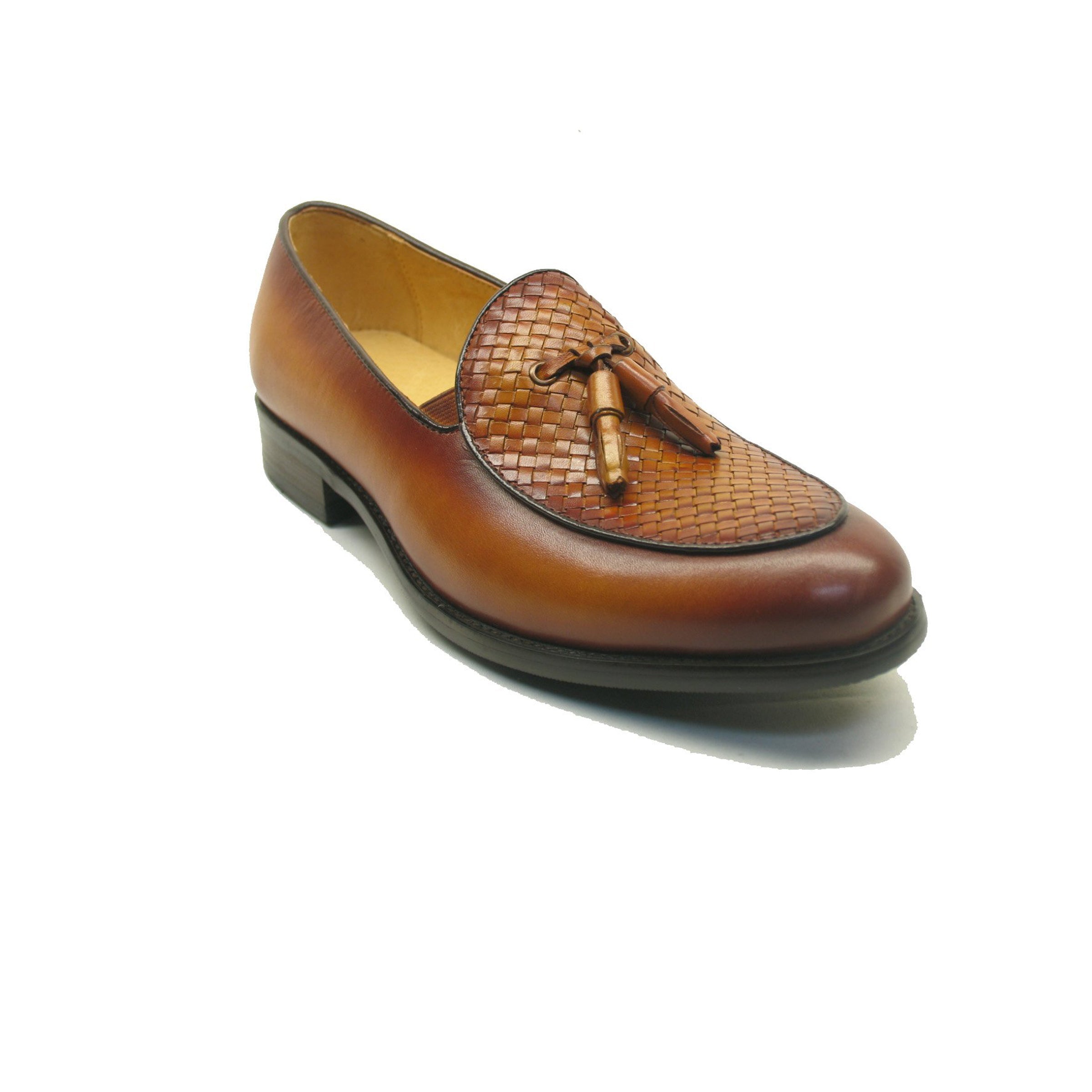 Mens Carrucci Woven Leather Tassel Loafer Dress Shoe in Black