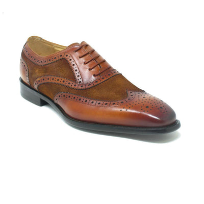 Mens Carrucci Mixed Media Leather Wingtip Dress Shoe in Olive Green