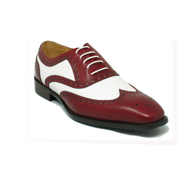 Mens Carrucci 1920's Gangster Two Tone Leather Wingtip Dress Shoes in Red & White