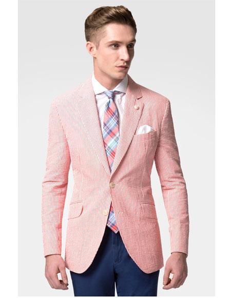 Mens Fashion Casual Slim Fit Cheap Priced Blazer Jacket For Men Suit Jacket Red Stripe Seersucker Sear sucker suit Cheap Blazer Jacket For Men