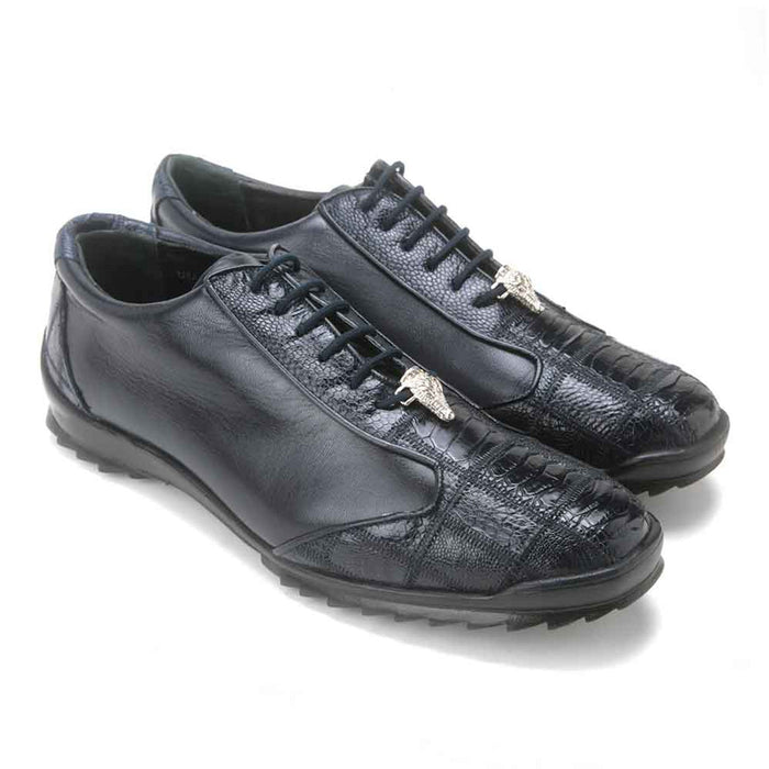 Navy Ostrich Skin Men's Sneaker by Los Altos