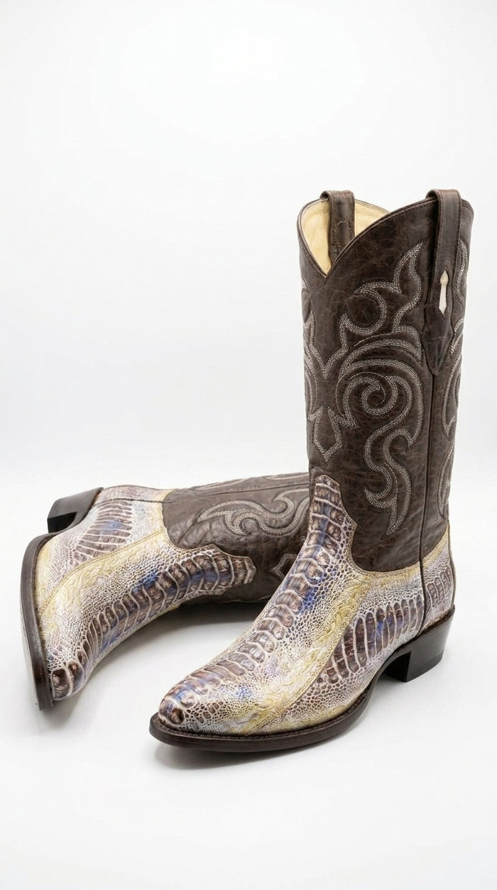 Los Altos Men’s Natural Ostrich Leg Cowboy Boots, Exotic Western Dress Boots