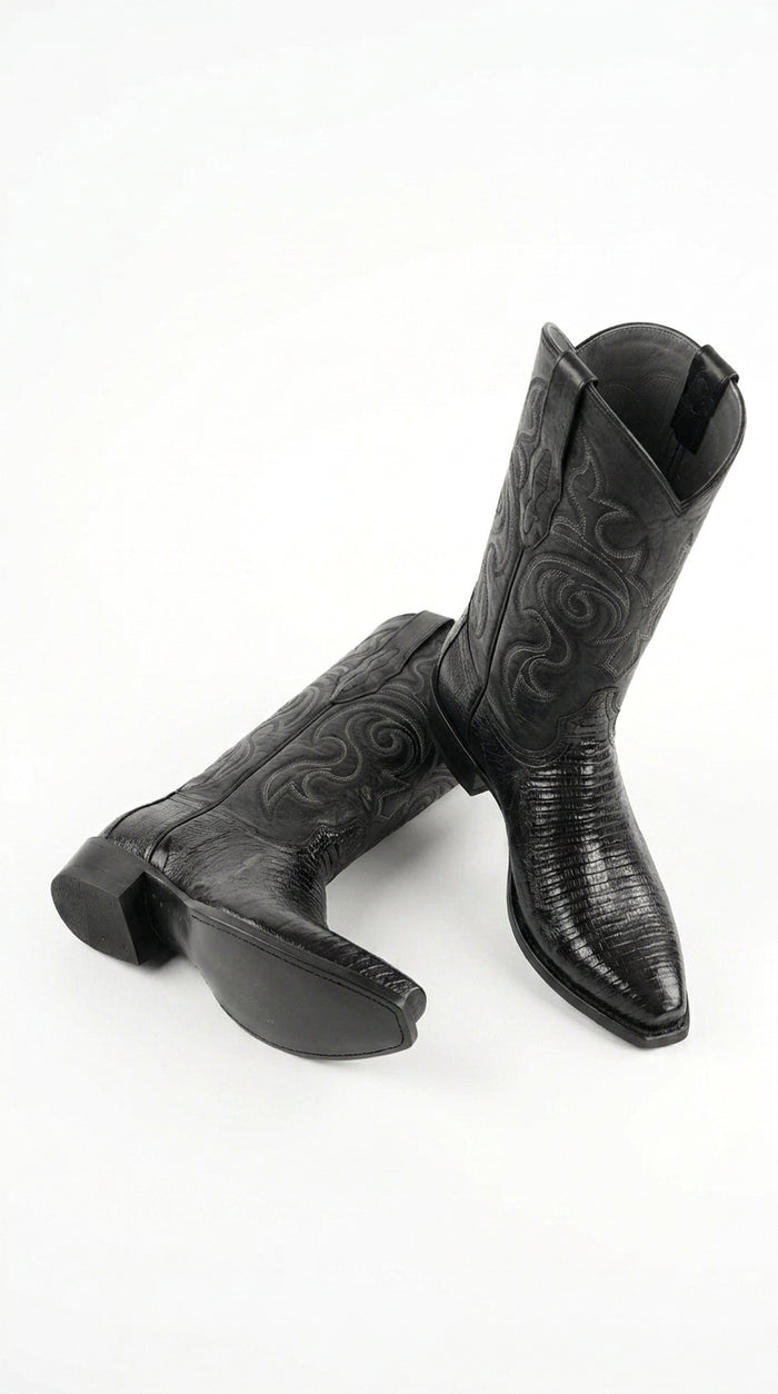 Los Altos Men’s Black Lizard J Toe Cowboy Boots, Exotic Western Dress Boots