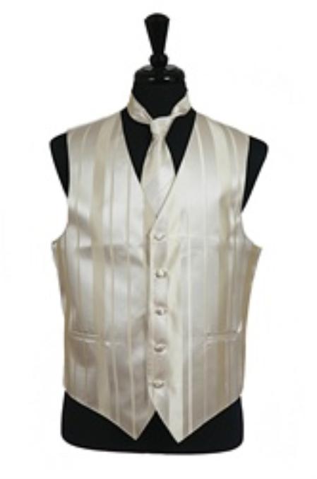 Dress Tuxedo Wedding Vest/Tie/Bowtie Sets (Champagne Tone on Tone) Buy 10 of same color Tie For $25 Each - Men's Neck Ties - Mens Dress Tie - Trendy Mens Ties