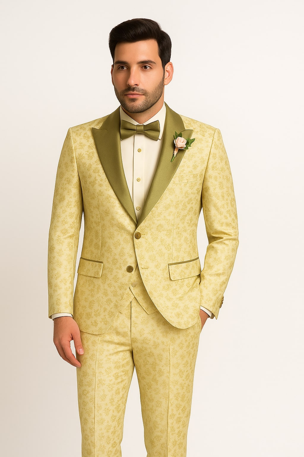 Champagne Gold Floral Tuxedo Two-Piece for Men