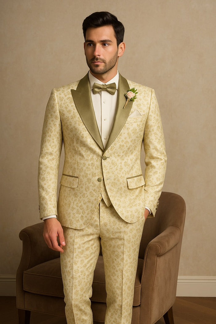 Champagne Gold Floral Tuxedo Two-Piece for Men