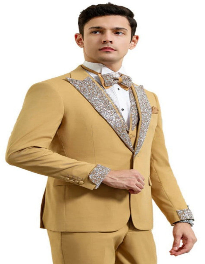 Champagne Rhinestone sequin Lapel Prom Tuxedo