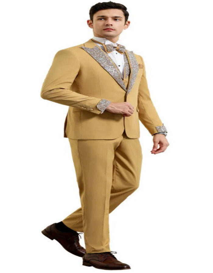 Champagne Rhinestone sequin Lapel Prom Tuxedo