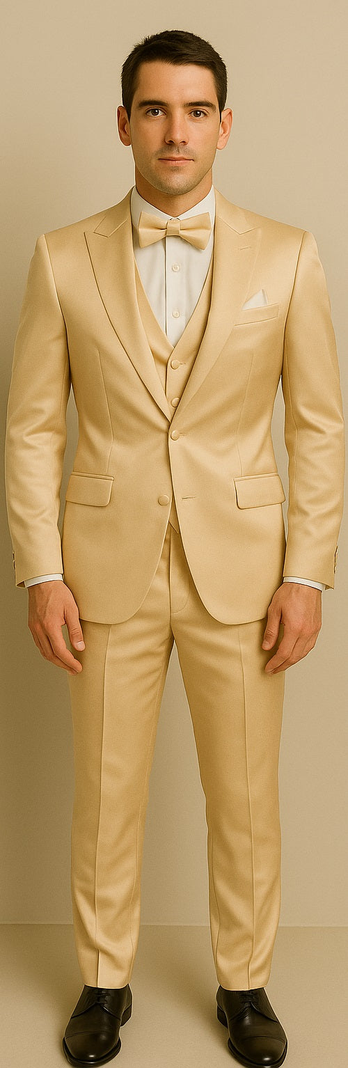 Champagne Suit - Light Gold Color Shiny Suit - Sateen Suit - Wedding Tuxedo Suit