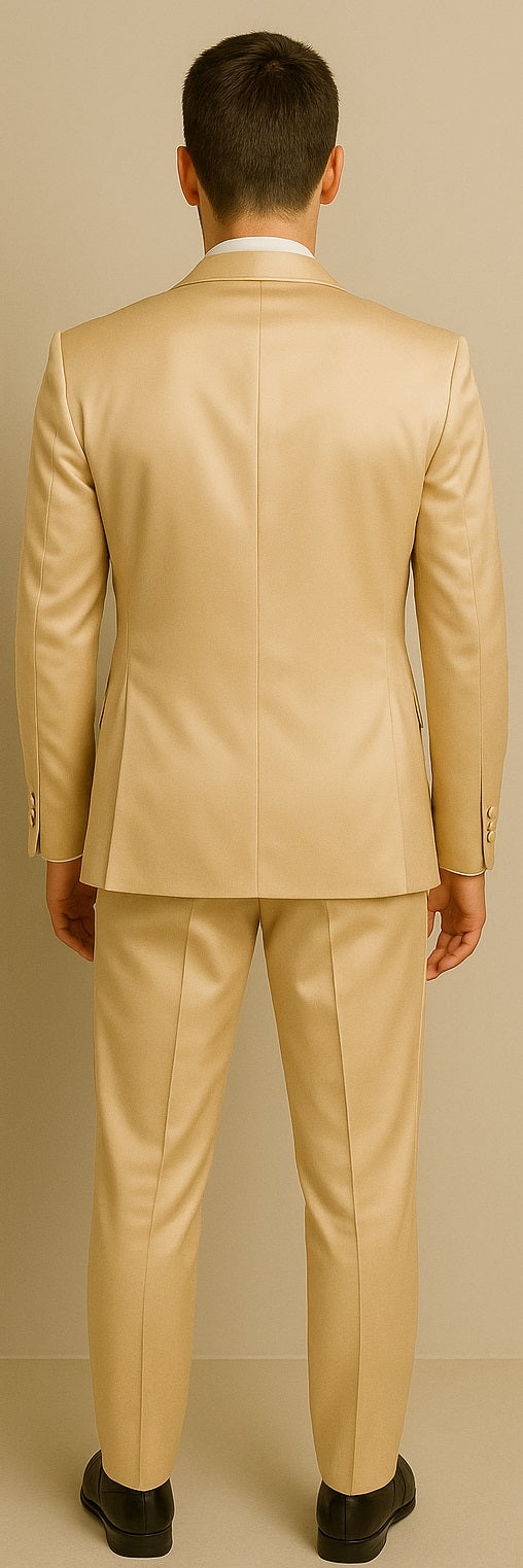 Champagne Suit - Light Gold Color Shiny Suit - Sateen Suit - Wedding Tuxedo Suit