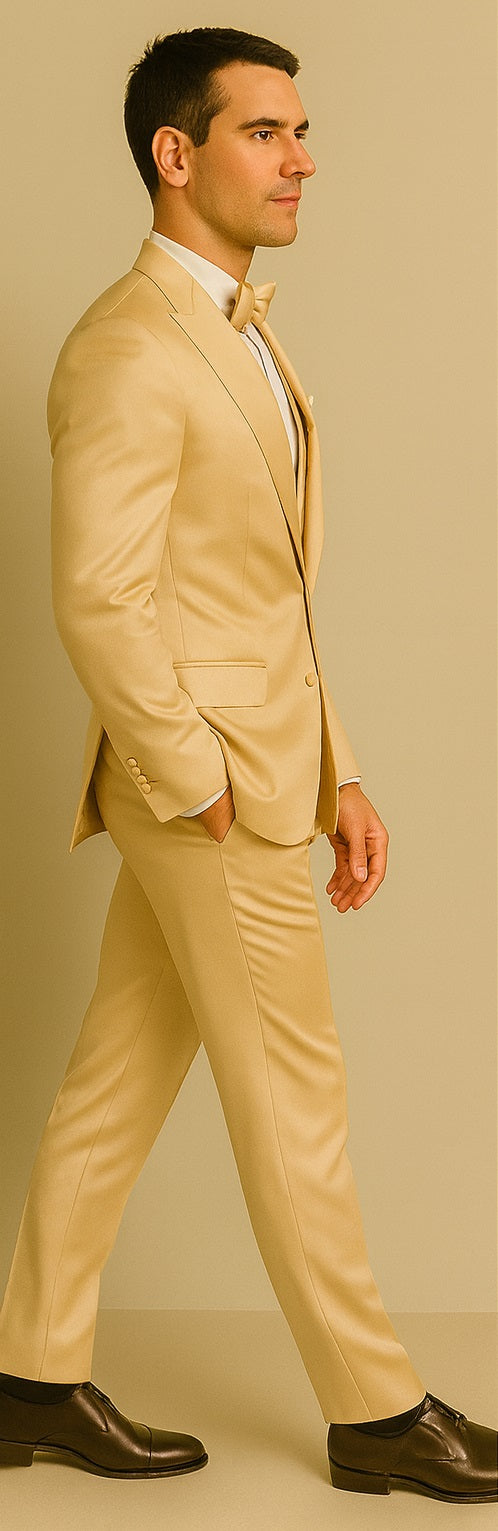 Champagne Suit - Light Gold Color Shiny Suit - Sateen Suit