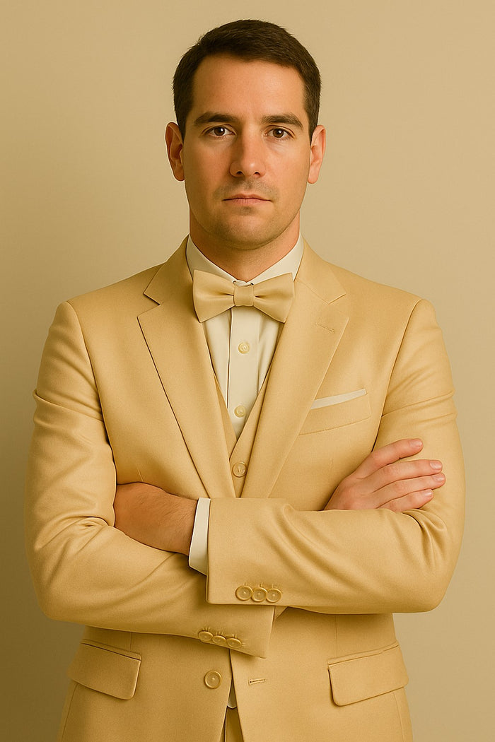 Champagne Suit - Light Gold Color Shiny Suit - Sateen Suit - Wedding Tuxedo Suit