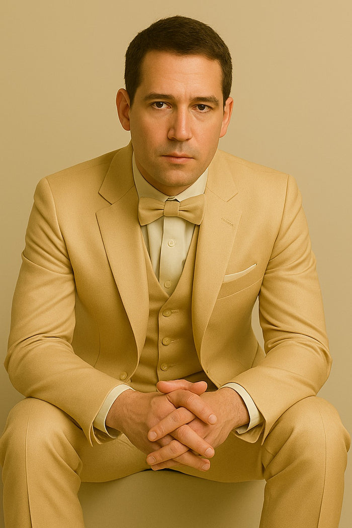 Champagne Suit - Light Gold Color Shiny Suit - Sateen Suit - Wedding Tuxedo Suit
