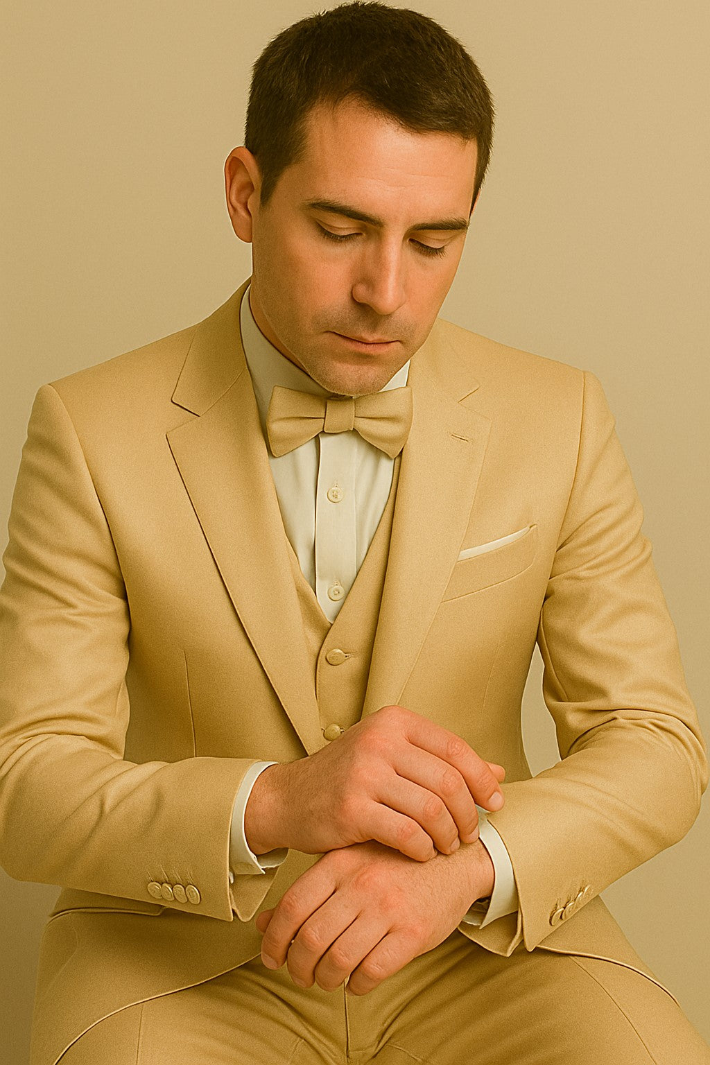 Champagne Suit - Light Gold Color Shiny Suit - Sateen Suit - Wedding Tuxedo Suit