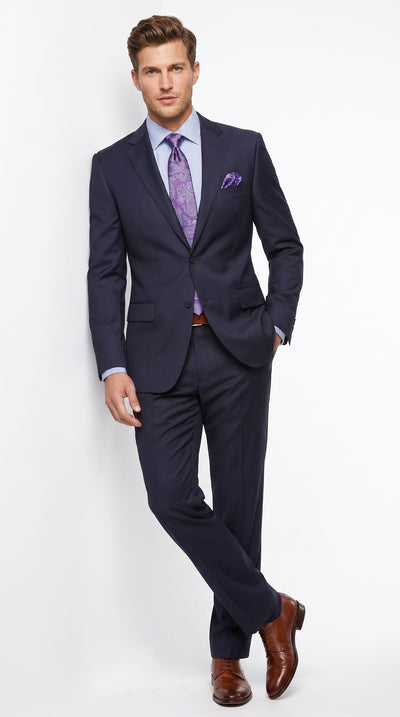 Tiglio Men’s Plain Front Blue Business Suit, High Quality Formal Wedding Dress Suit