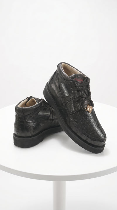 Men’s Black Stingray and Ostrich Casual Shoes, Exotic Lace-Up Dress Casual Shoes