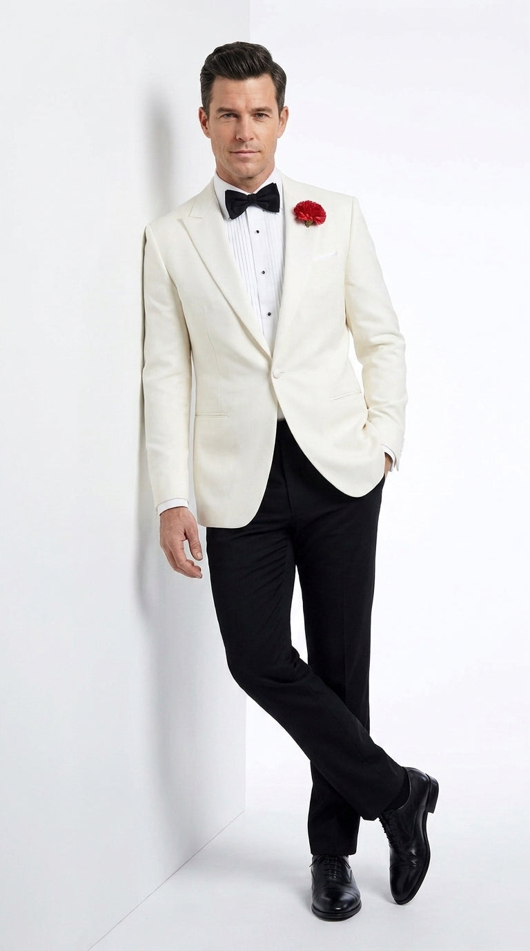 Men’s James Bond Inspired White Suit Costume, Classic Spy Formal Tuxedo Dinner Jacket Outfit