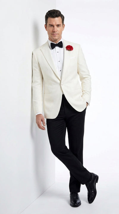 Men’s James Bond Inspired White Suit Costume, Classic Spy Formal Tuxedo Dinner Jacket Outfit