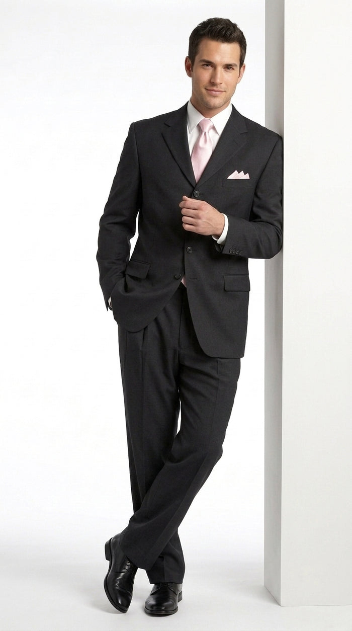 Men’s Black 4 Button Classic Fit Suit, Double Pleated Fully Lined Formal Wedding Business Suit