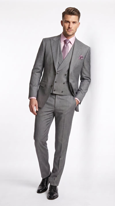 Men’s Charcoal Grey 3 Piece Suit with Lapel Vest, Modern Formal Wedding Business Dress Suit