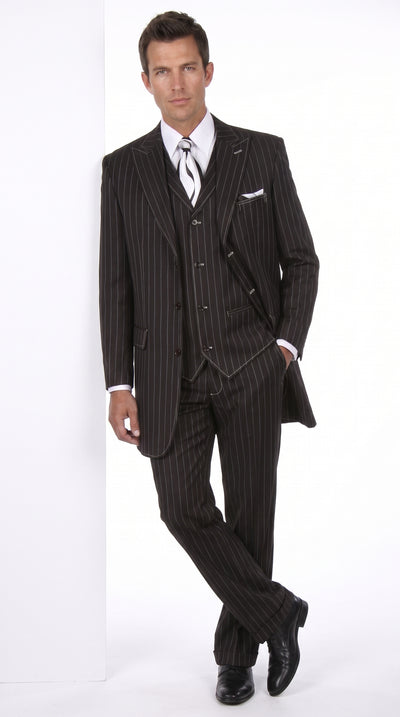 Men’s Big and Tall Black Pinstripe Suit, Plus Size 3 Piece Formal Wedding Business Suit