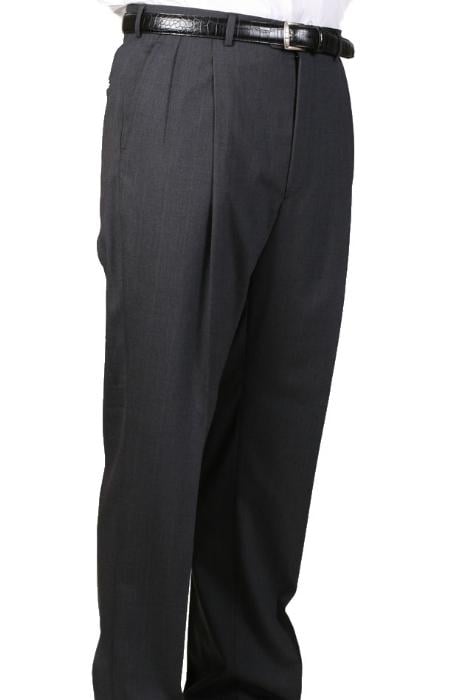 Unhemmed Unfinished Bottom Charcoal Pleated Pants Lined Trousers
