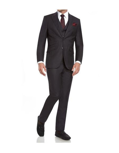 Men's slim fit 3 piece vested Charcoal suits with Ticket Pockets