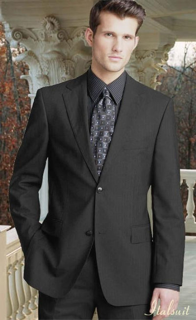 Charcoal Gray 2 Button Wool 2pc Suit Super 150's with Hand Pick Stitch Suit mensusa
