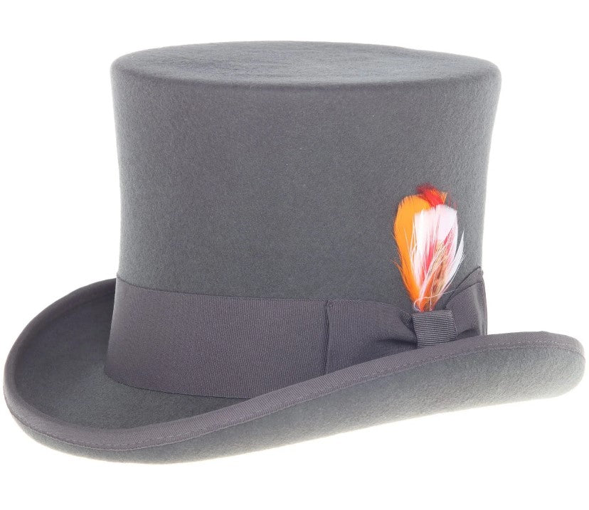 1920s Fedora Wool Tall Dress Hat - Charcoal Grey