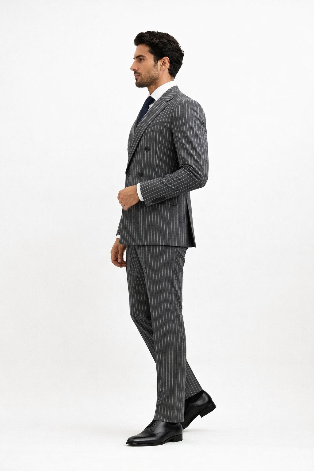 Charcoal Grey Bold Pinstripe 1920s Suit