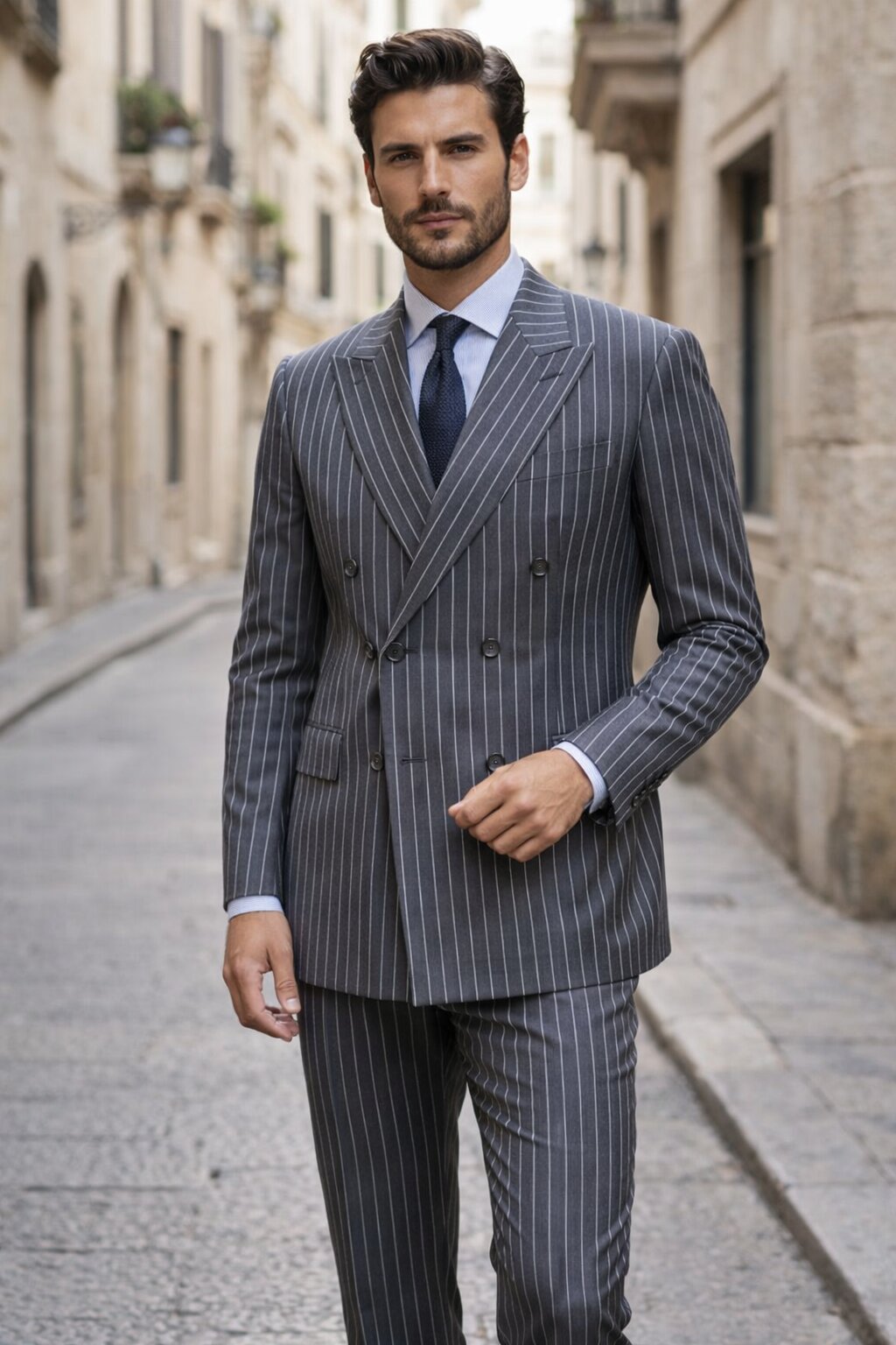 Charcoal Grey Bold Pinstripe 1920s Suit