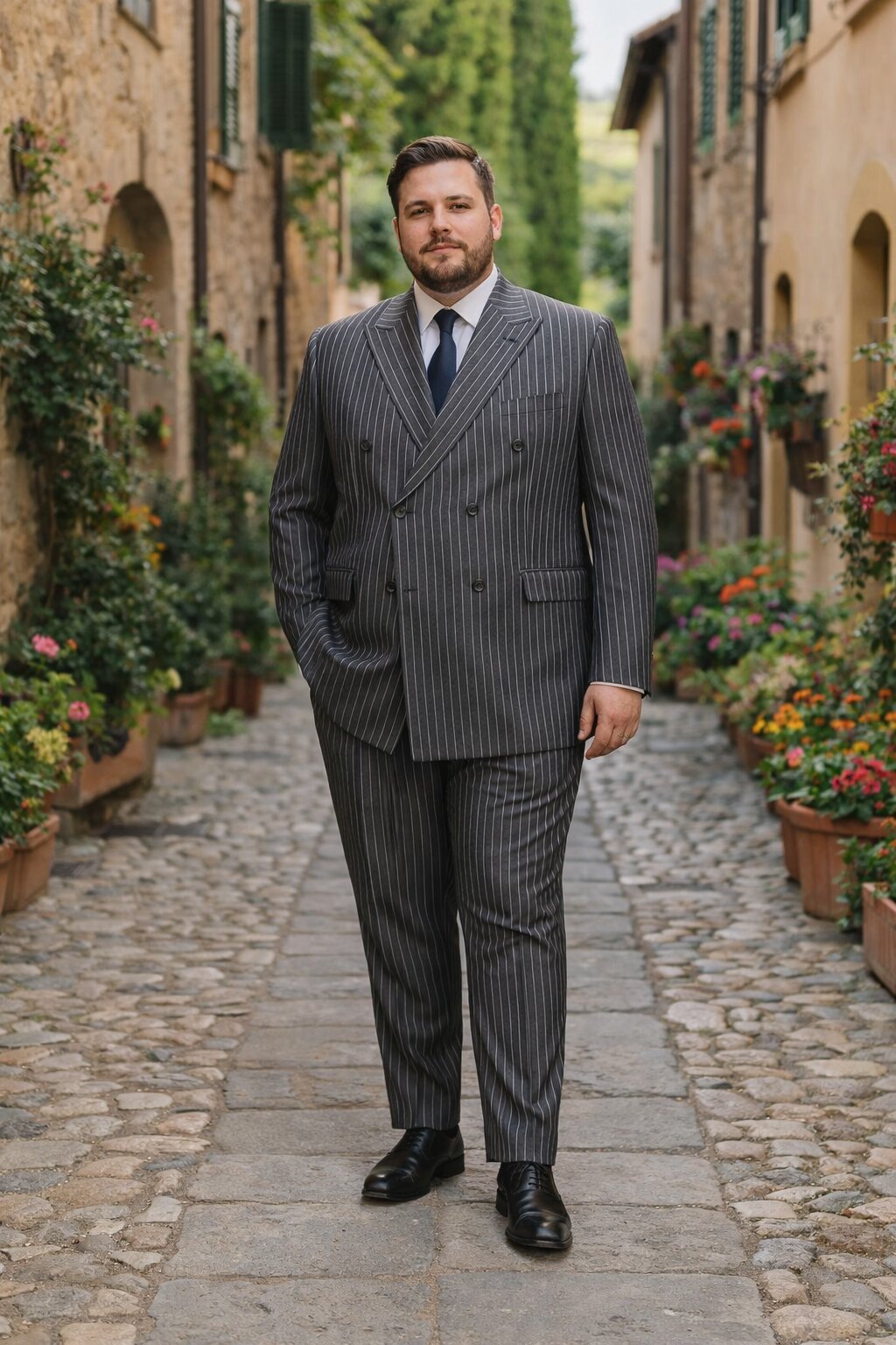Charcoal Grey Bold Pinstripe 1920s Suit