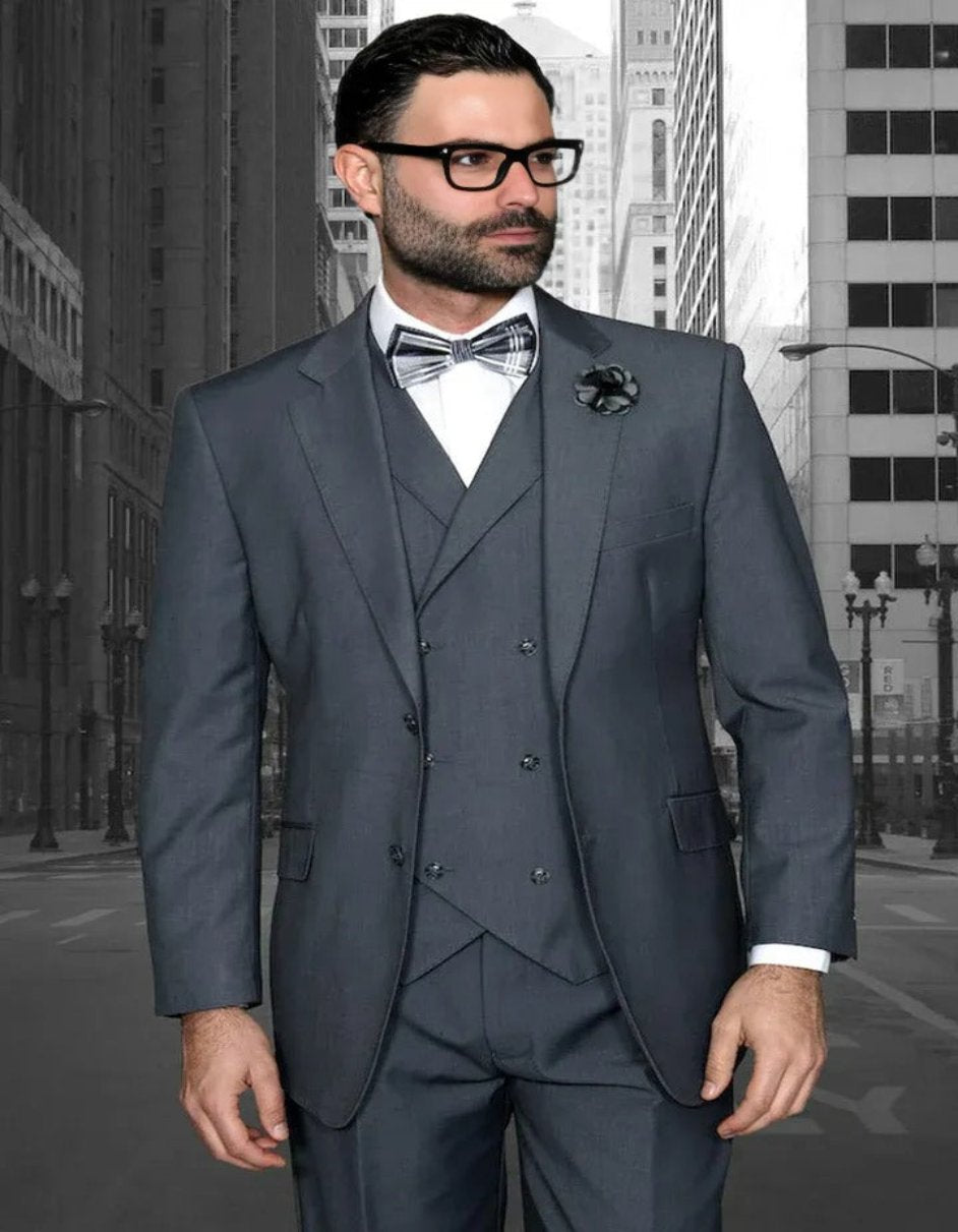 Charcoal Grey Wool Double Breasted Suit
