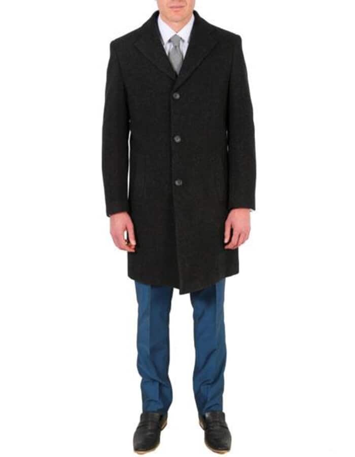 Modern Fit Dark Charcoal Wool Car Coat