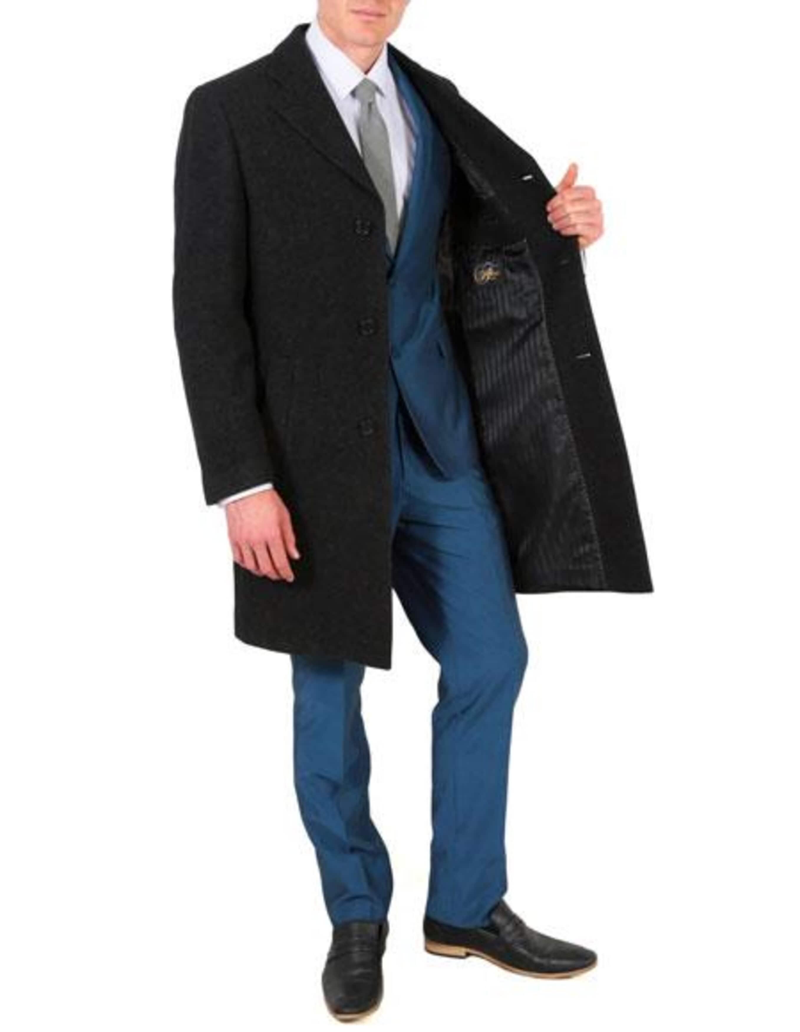 Modern Fit Dark Charcoal Wool Car Coat
