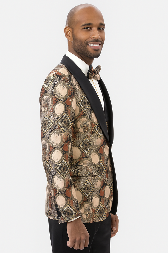 Rust Geometric Tuxedo with Vest & Bowtie