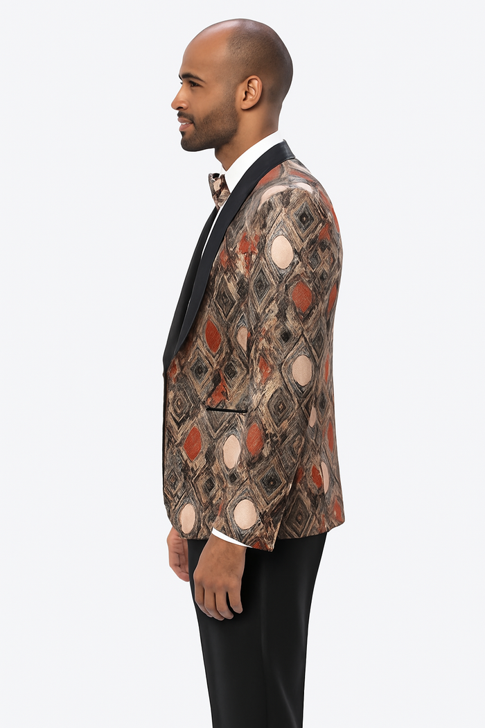 Rust Geometric Tuxedo with Vest & Bowtie
