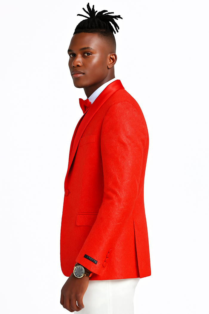 Slim Fit Red Paisley Tuxedo Jacket for Men