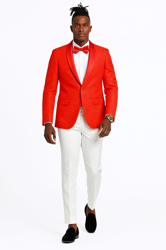 Slim Fit Red Paisley Tuxedo Jacket for Men