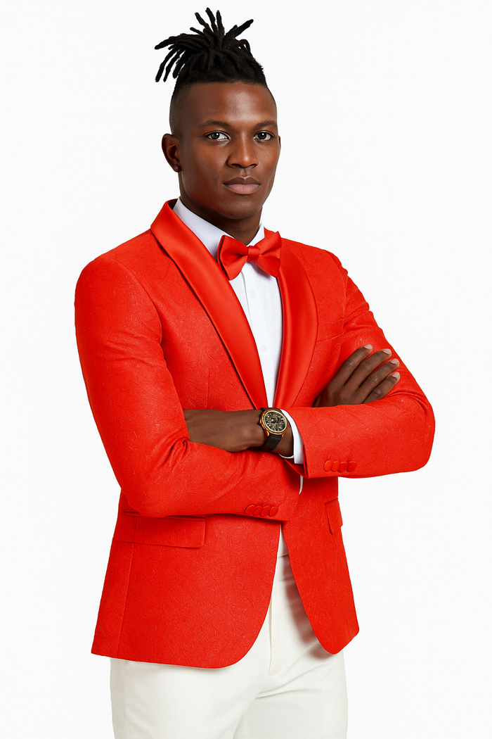 Slim Fit Red Paisley Tuxedo Jacket for Men